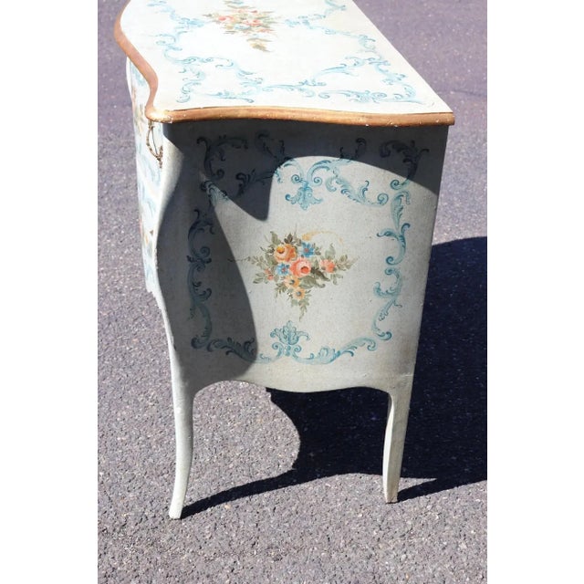 Wood Robin's Egg Blue Venetian Paint Decorated Distressed Italian Commode Circa 1950 For Sale - Image 7 of 13