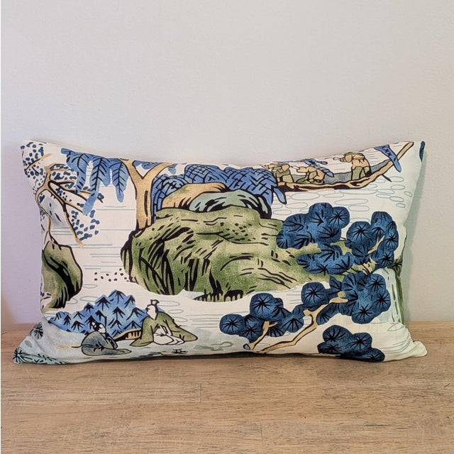 Custom listing - Thibaut Asian Scenic pillows in blue and green colorway. Double sided, invisible zippers and...
