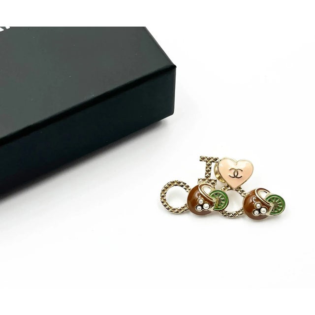 Chanel Gold Pink Brown I Love CoCo Pin * Marked 17 * Made in Italy * Comes with the original box and pouch -Approximately...