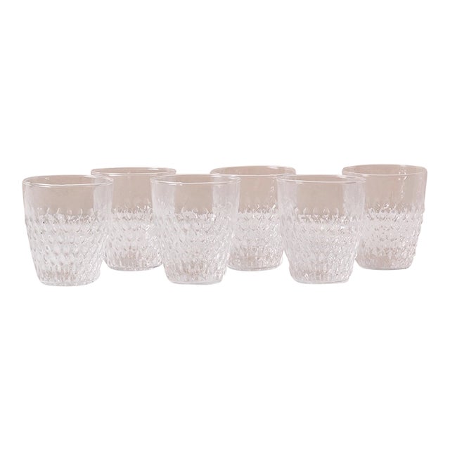 Handblown Pienza Rice Patterned Tumbler Glasses by Il Buco Vita in Clear Glass, Set of Six For Sale