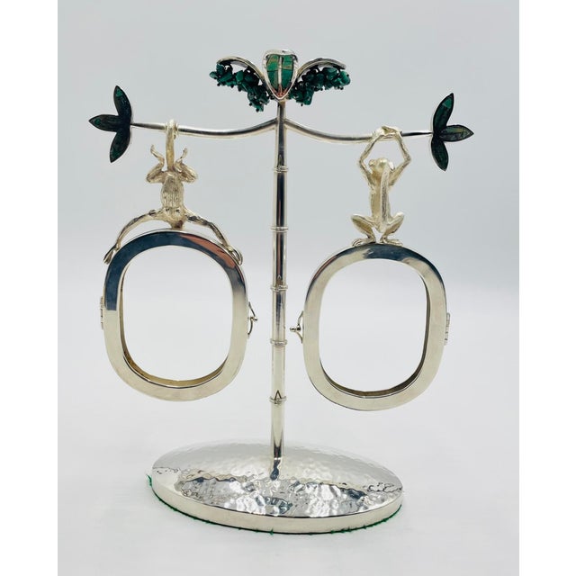 Mexican 1980s Emilia Castillo Monkey Picture Frame With Malachite Inlay, Taxco Mexico For Sale - Image 3 of 18