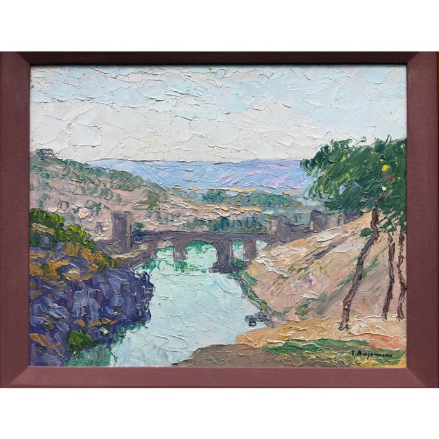 A lovely signed oil on board by the french painter Jehan Berjonneau depicting a view of Toledo in Italy. The work is...