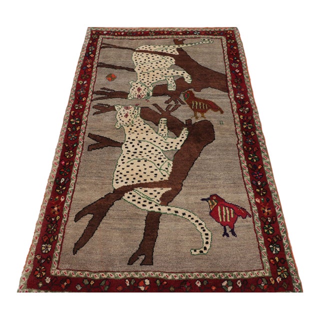 Vintage Gabbeh Wool Runner With Leopard Pictorials by Rug & Kilim, 1950-1959 For Sale
