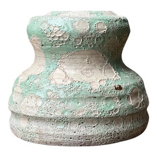 Vintage Textured Green Ceramic Vase For Sale