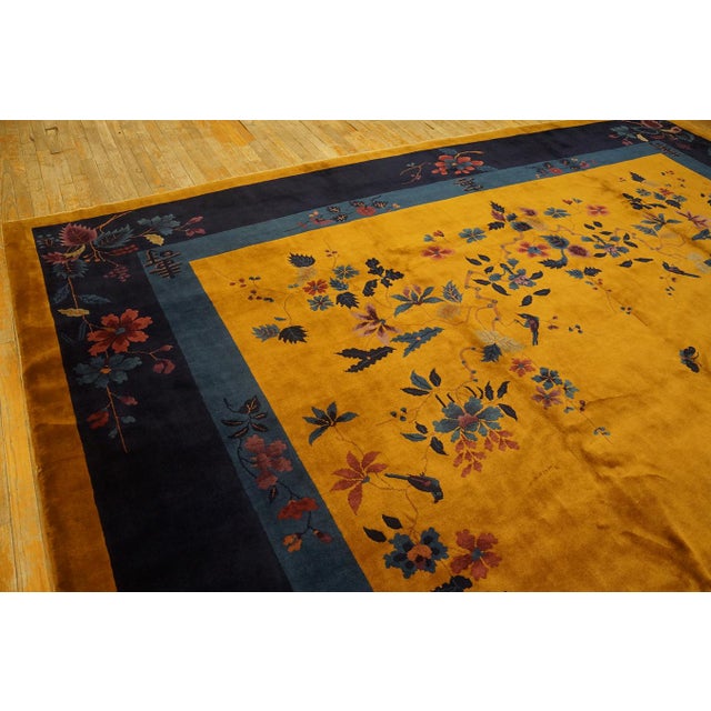 1920s Yellow Field Open Field Medallion Antique Art Deco Chinese Rug For Sale - Image 4 of 11