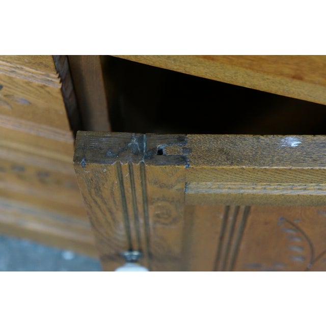 Antique Victorian Era Carved Oak Washstand Cabinet Bedside Chest Console Table For Sale - Image 10 of 12