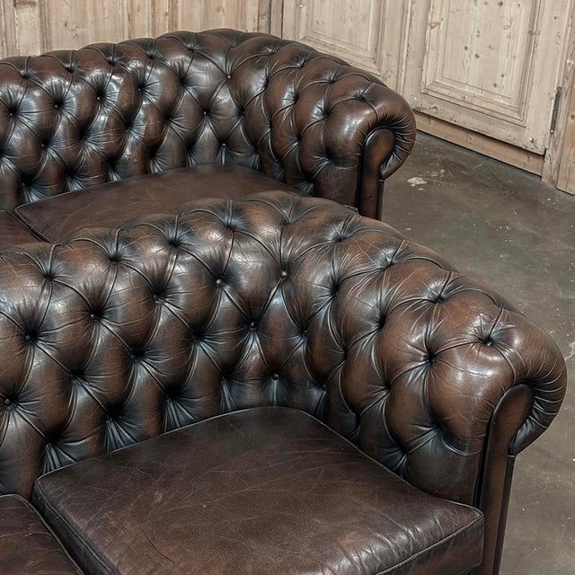 Set of Mid-Century Chesterfield Sofas With Tufted Leather For Sale - Image 10 of 12