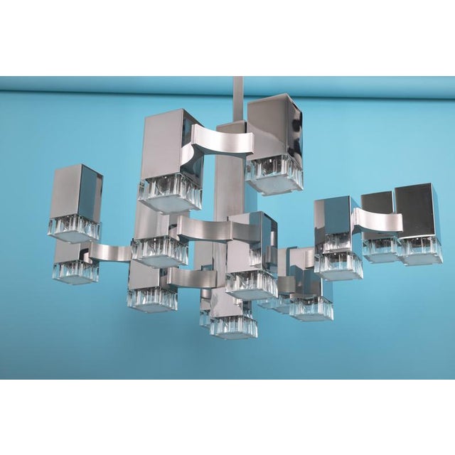Large Cubic Chrome and Acrylic Glass 17-Light Chandelier by Gaetano Sciolari, Italy, 1960s For Sale - Image 15 of 18