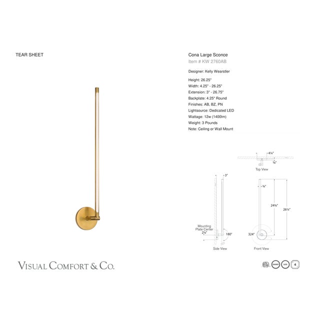 2020s Kelly Wearstler for Visual Comfort Signature Cona Large Sconce in Antique-Burnished Brass For Sale - Image 5 of 6