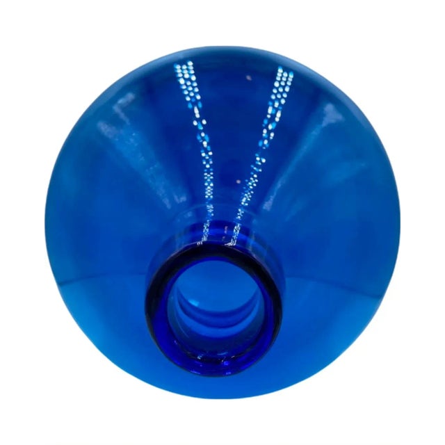 Vintage Mid-Century Blue Glass Bottle Jug Vase Hand-Made For Sale - Image 9 of 12