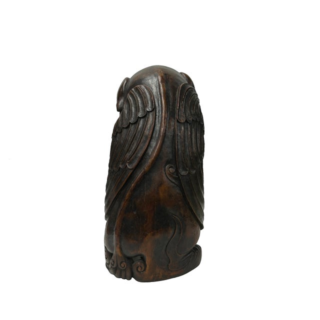 Vintage Handcrafted Bixie Pixiu Mythical Wings Bamboo Display Art Figure For Sale - Image 4 of 8