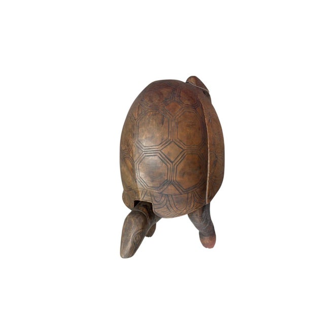 Hand-Carved Wooden Tortoise Sculpture / Accent Stool For Sale - Image 4 of 12