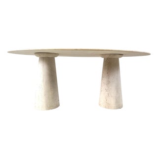 Vintage Oval Travertine Dining Table, 1970s For Sale