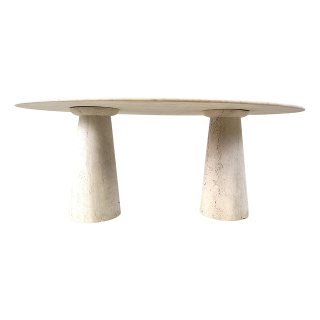 Vintage Oval Travertine Dining Table, 1970s For Sale
