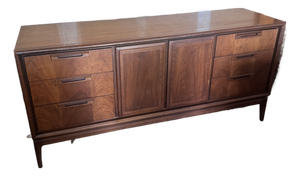 Mid-Century 1960s Walnut Credenza With Double Doors and Six Drawers