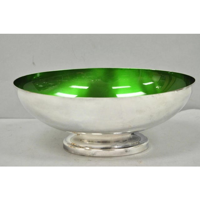 Wallace Silversmiths Vintage Wallace 9100 Modern Green Enamel Silver Plated Oval Serving Fruit Bowl For Sale - Image 4 of 9