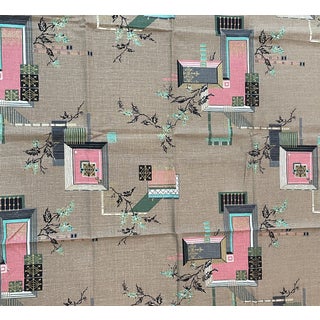 Mid-Century Asian Atomic Design Barkcloth Style Fabric Remnant For Sale