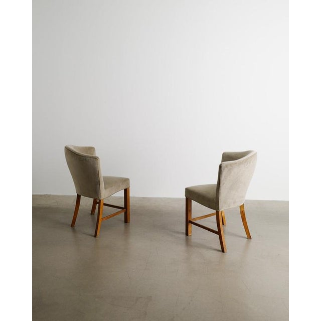 Wood Mid-Century Danish Wooden & Velvet Armchairs, 1940s, Set of 2 For Sale - Image 7 of 8