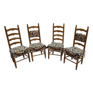 Collection of Vintage Farmhouse Wooden Ladderback Chairs With Custom Cushions For Sale