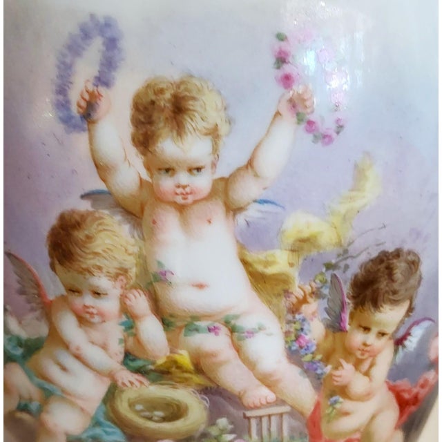 Antique French 19th C White & Gilt Bronze Sevres Porcelain Urn Vase Lamp Angels For Sale - Image 10 of 18