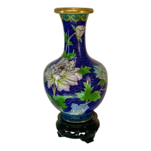 Vintage Chinese Cloisonné Vase on Stand