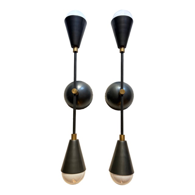 Apparatus Studio Blackened Brass Triad 2 Wall Sconces - a Pair For Sale