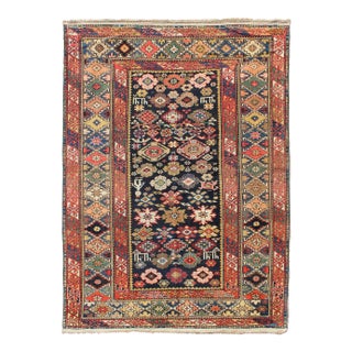 Colorful Antique Kuba Carpet With Intricate Geometric Design 3'7"x5'1" For Sale