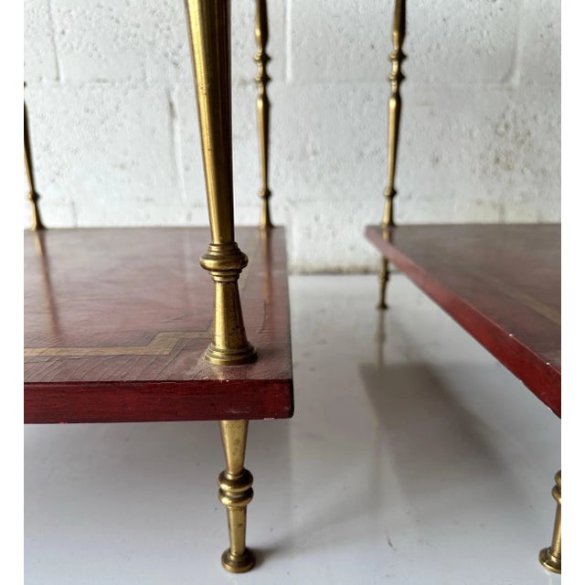 Brass Red lacquer 2 tier Maison Baguès Side Table - A Pair For Sale - Image 8 of 9