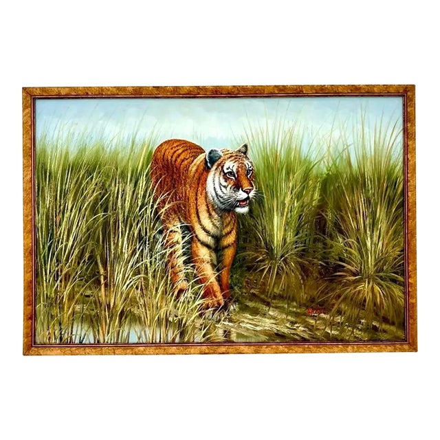 Vintage Boho Chic Tiger on the Prowl Painting For Sale