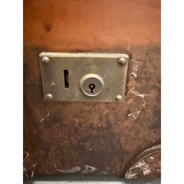 Antique Early 20th Century Leather Moynat Paris Luggage Trunk With Cruise Line Stickers For Sale - Image 12 of 17