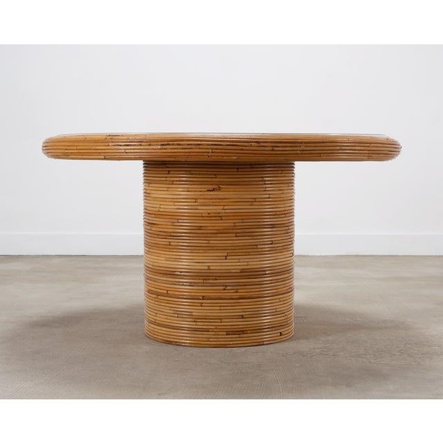 Contemporary McGuire Organic Modern Rattan Pencil Reed Round Dining Table For Sale - Image 3 of 18