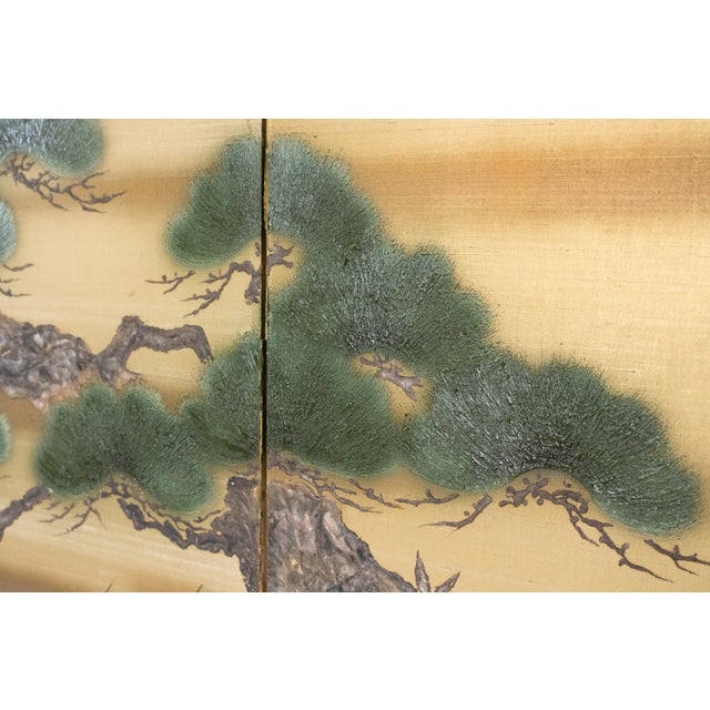 "Big Pine Tree", 1970s Shōwa Era Japanese Maki-E Byobu Screen For Sale - Image 4 of 18