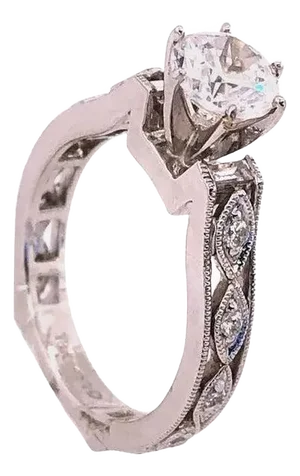 18 Karat White Gold Engagement Bridal Ring With Zircon Center and Diamond Band