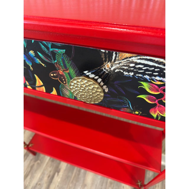 Wood Solid Wood Console Table, Narrow Hallway Furniture, Red and Gold Palm Beach Tropical Decor For Sale - Image 7 of 11