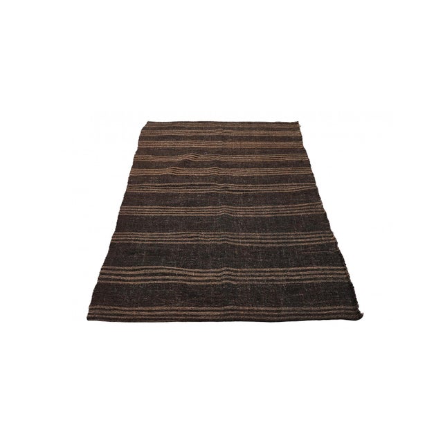 Mid-Century Modern Brown Vintage Striped Kilim Rug - 4`4″ X 9`0″ For Sale - Image 3 of 6