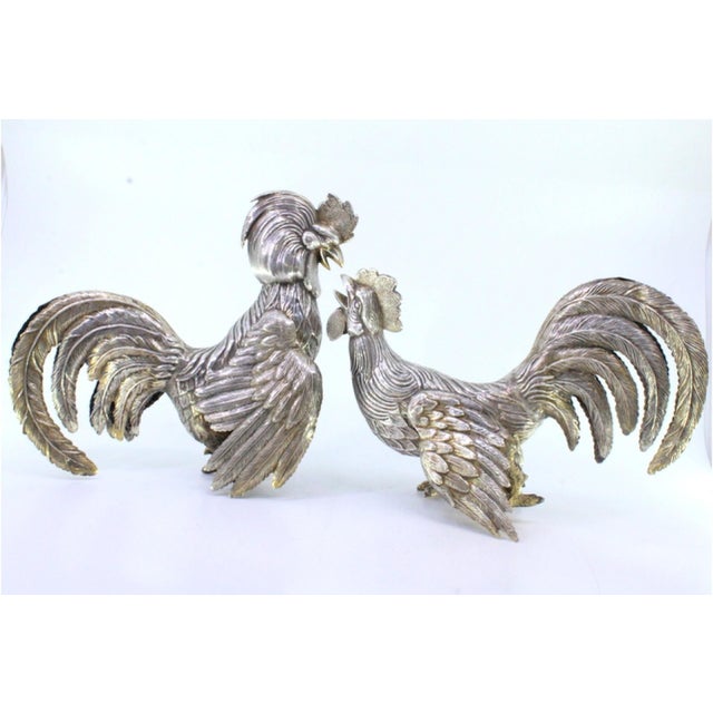 Silver Fighting Cocks with Reliefs, Set of 2 For Sale - Image 4 of 6
