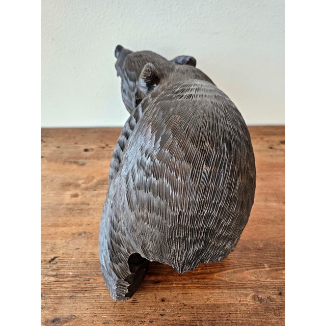 Large Antique Swiss Black Forest Bear Statue Folk Art Wood Carving For Sale - Image 10 of 12
