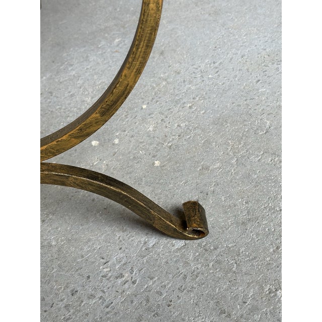 2020s Hand-Forged Spanish Style Gilt Iron Bench With Striped Cotton Linen Seat For Sale - Image 5 of 14