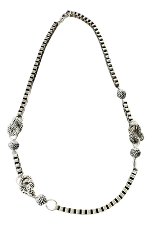 Vintage 1980s Sculptural Link Necklace With Mesh Knots & Textured Beads