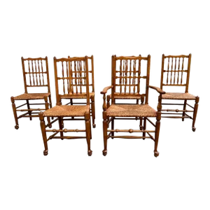 Vintage Stickley Fayetteville Lancashire Spindle Back Rush Seats Dining Chairs- Set of 6