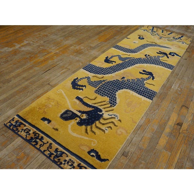 1750s Yellow Dragon Antique Chinese Ningxia Pillar Rug 2' 9'' X 9' Handknotted Wool Carpet For Sale - Image 14 of 15