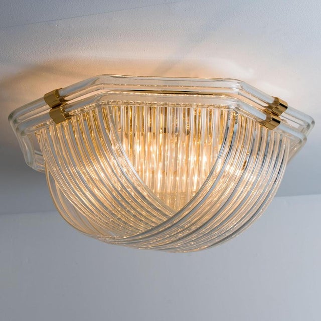 Curved Clear Gold Glass Messing Flush Mount from Venini, 1970 For Sale - Image 15 of 16