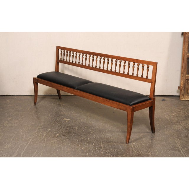 Mid 20th Century Yale Burge Spindle-Back Bench W/ Black Seat For Sale - Image 11 of 13