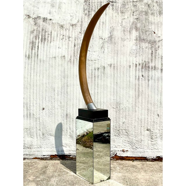 Vintage Sculptural Faux Tusk on Mirrored Pedestal For Sale - Image 12 of 12