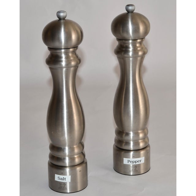 1990s Large Peugeot Paris Stainless Steel Bistro Pepper and Salt Mill For Sale - Image 5 of 17