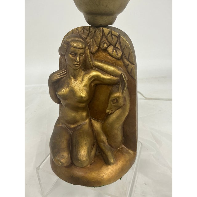 Vintage Art Deco Chalk Ware Sculptural Lamp. For Sale In Providence - Image 6 of 12