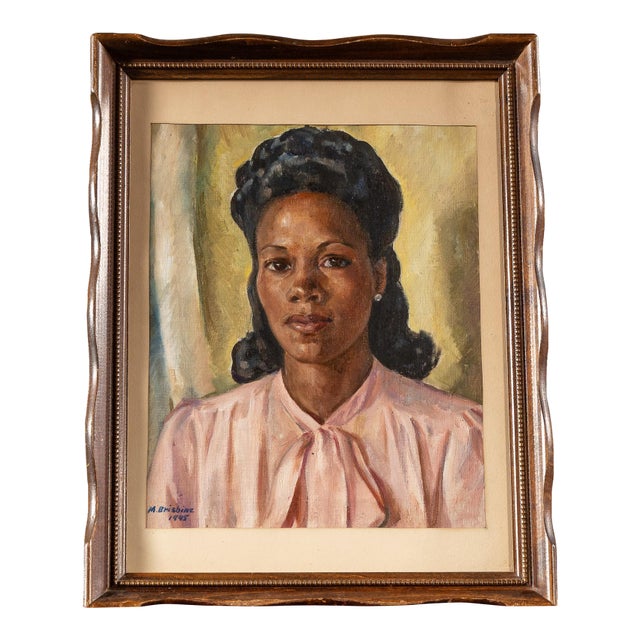 Vintage Female Studio Portrait Brisbine Oil Painting, Signed - Framed For Sale