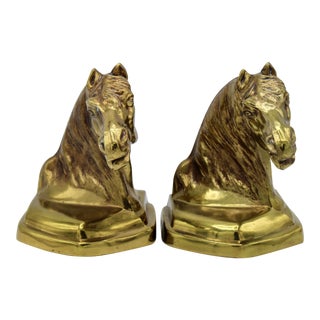 Vintage Equestrian Brass Horse Head Bookends - a Pair For Sale