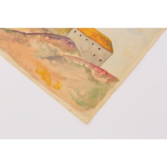 Mid-Century Scandinavian Outsider Folk Art Original Watercolor Painting, Fortress Landscape For Sale - Image 4 of 10