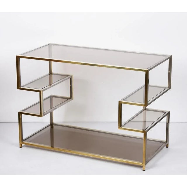 Mid-Century Italian Gold Brass and Glass Console Table, 1970s For Sale - Image 13 of 18